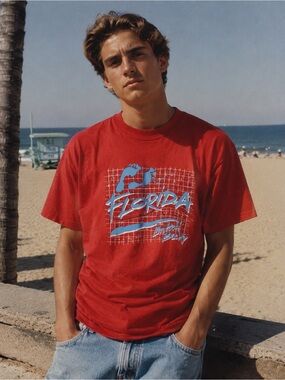 VTG 80s Florida Beach Bum T Shirt Red Single Stitch USA Hanes Graphic Tee Large